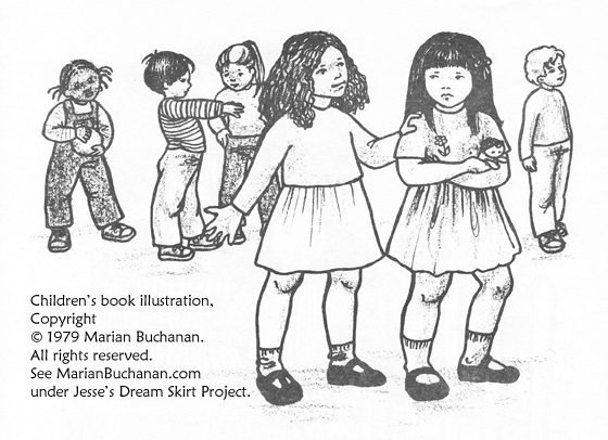 Jesse's Dream Skirt illustration by Marian Buchanana - the children talking