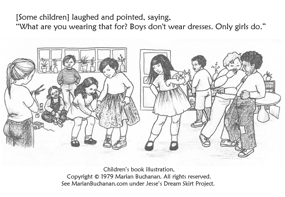 Jesse's Dream Skirt illustration by Marian Buchanan - the children's first reaction